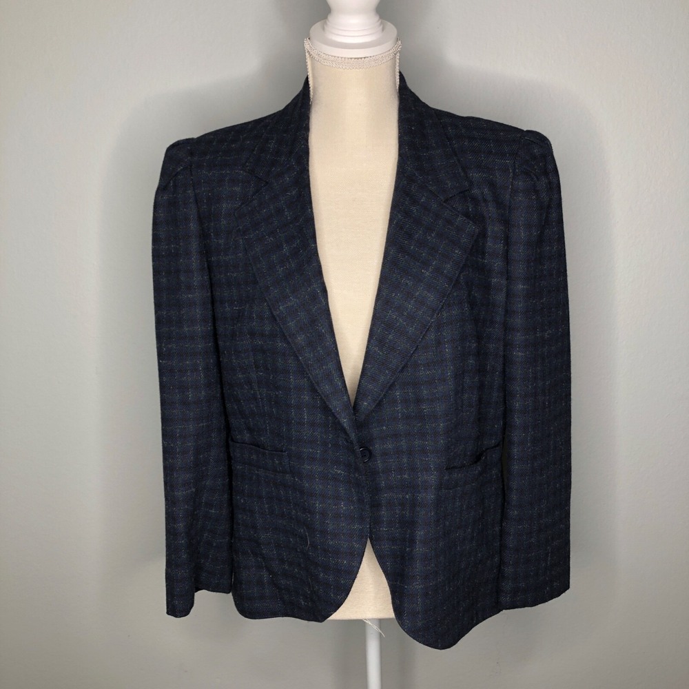 Peabody House Women's‎ Academia Clueless Preppy Navy Plaid Blazer Old Money